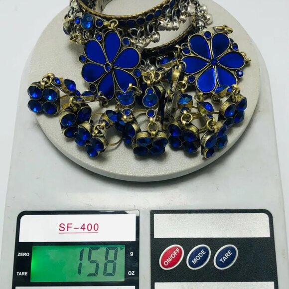 Single Blue Slave Bracelet, Link and Chain  With Rings, Belly Dance Bracelet - Picture 7 of 10